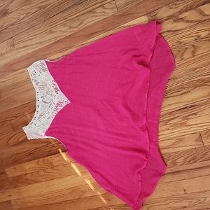 Umgee Large Sleeveless Pink Cream Lace Tunic XXL Fit Flowy Blouse